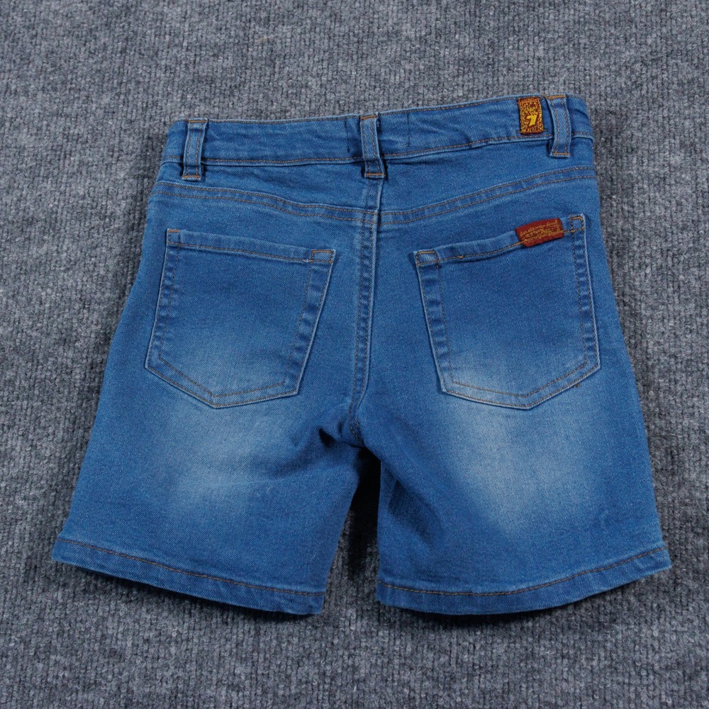 7 For All Mankind Boys Blue Denim Shorts Medium Wash Size 5 Jean Whisker Preppy